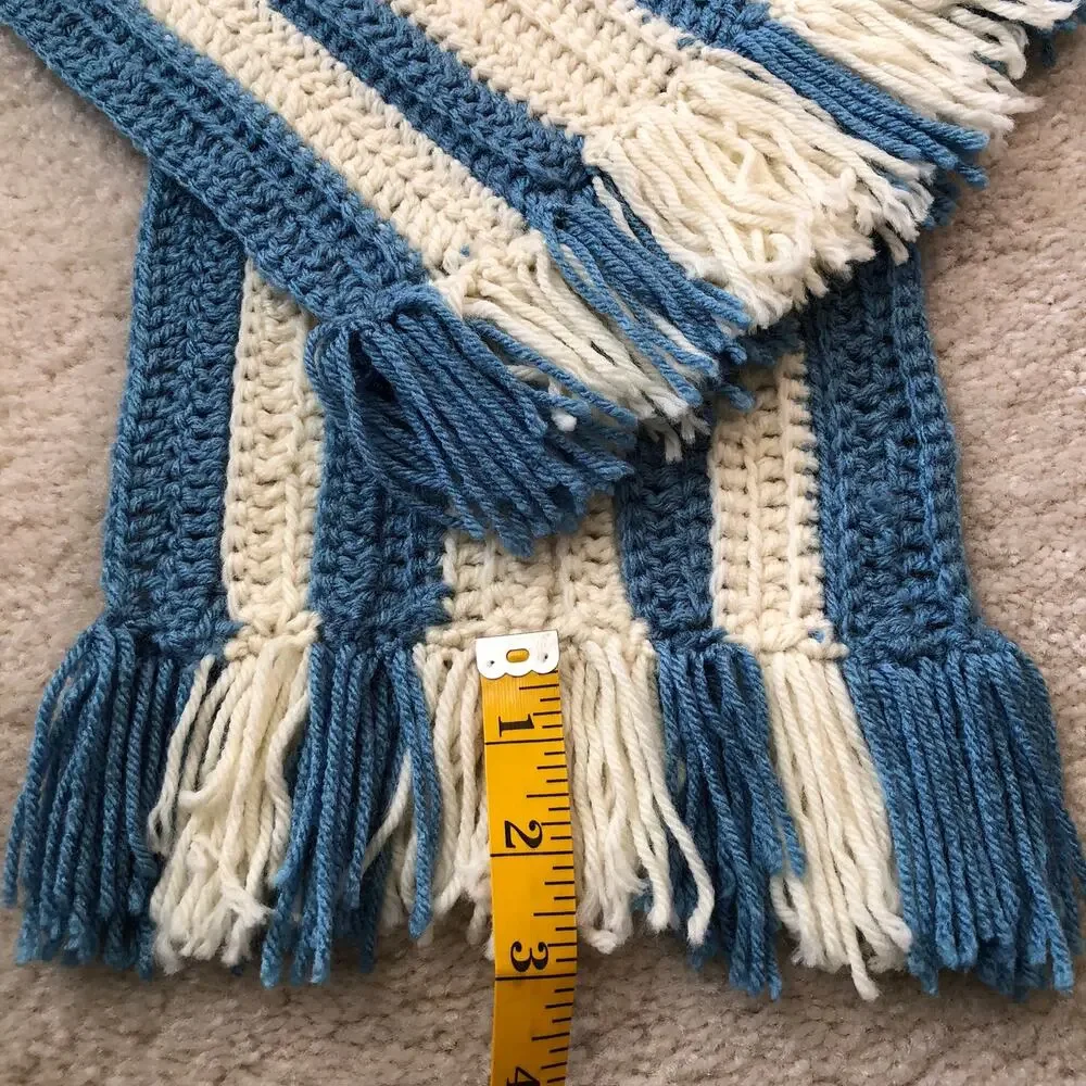NWOT Handmade Crocheted Striped Fringe Scarf